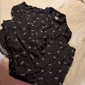 Aerie Black Pajama set with White Bow Design
